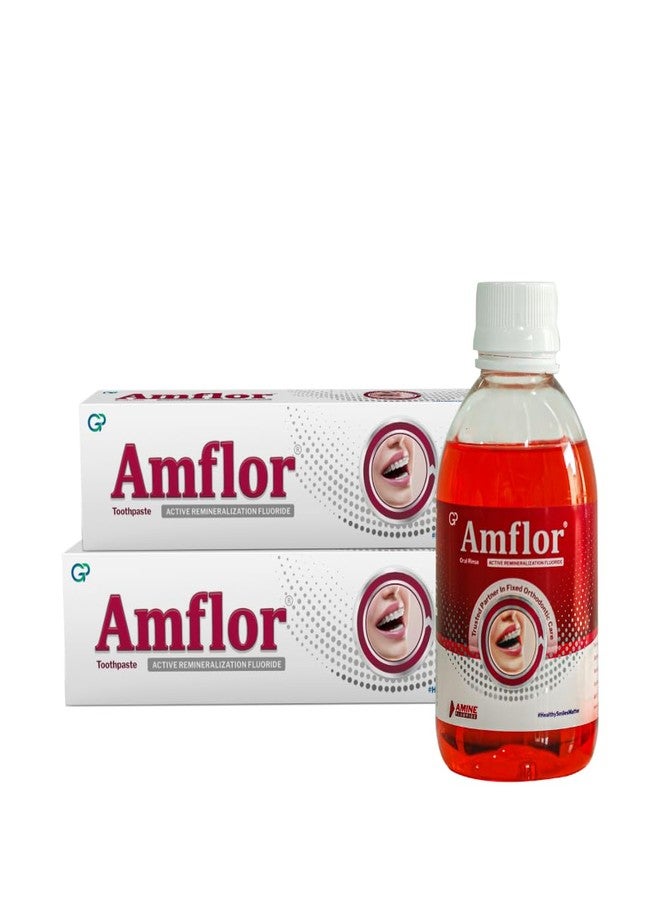 Amflor Orthodontic Toothpaste for Braces (70g x 2) and Amflor Mouthwash (250ml x 1) prevent cavities & White Spot Lesions with Organic Amine Fluoride for Enamel Remineralization Oral Care (combo pack) - Image 1